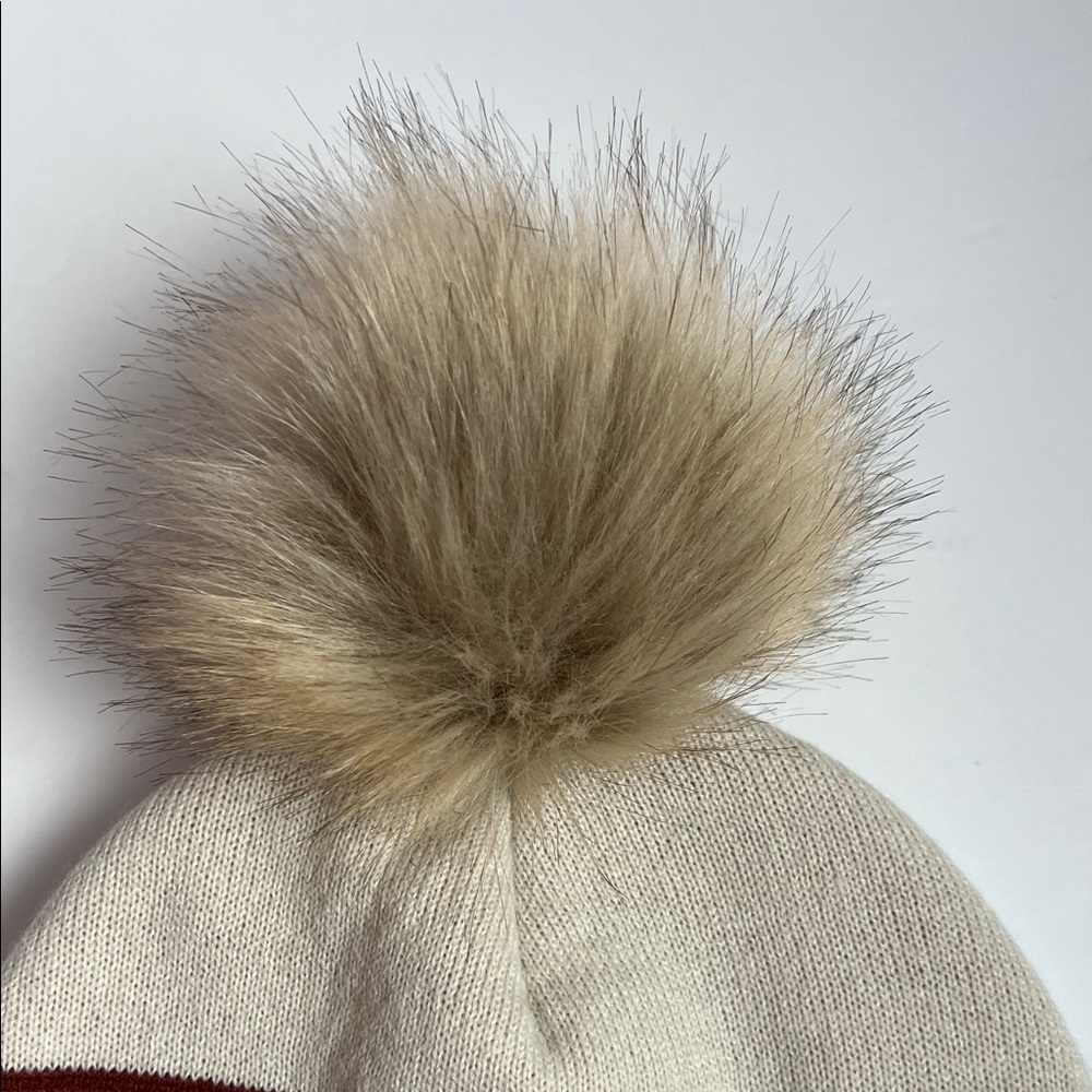 FRYE AND CO. Women’s Knit Beanie with Pom-Pom - Cream and Orange - Picture 4 of 5